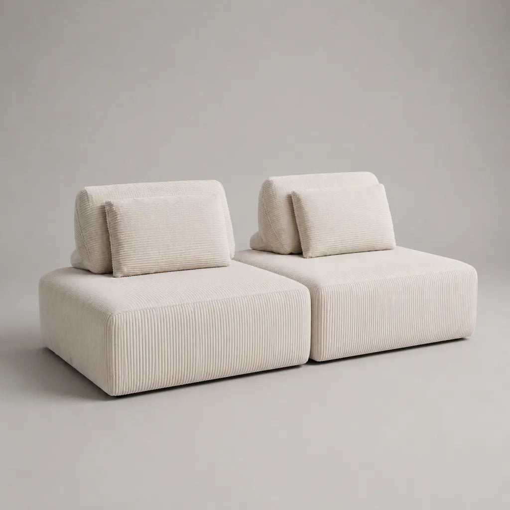 2-teiliges Modulsofa, 2-Sitzer mit Cord-Stoffbezug, Cremeweiß, 200 × 100 × 76 cm