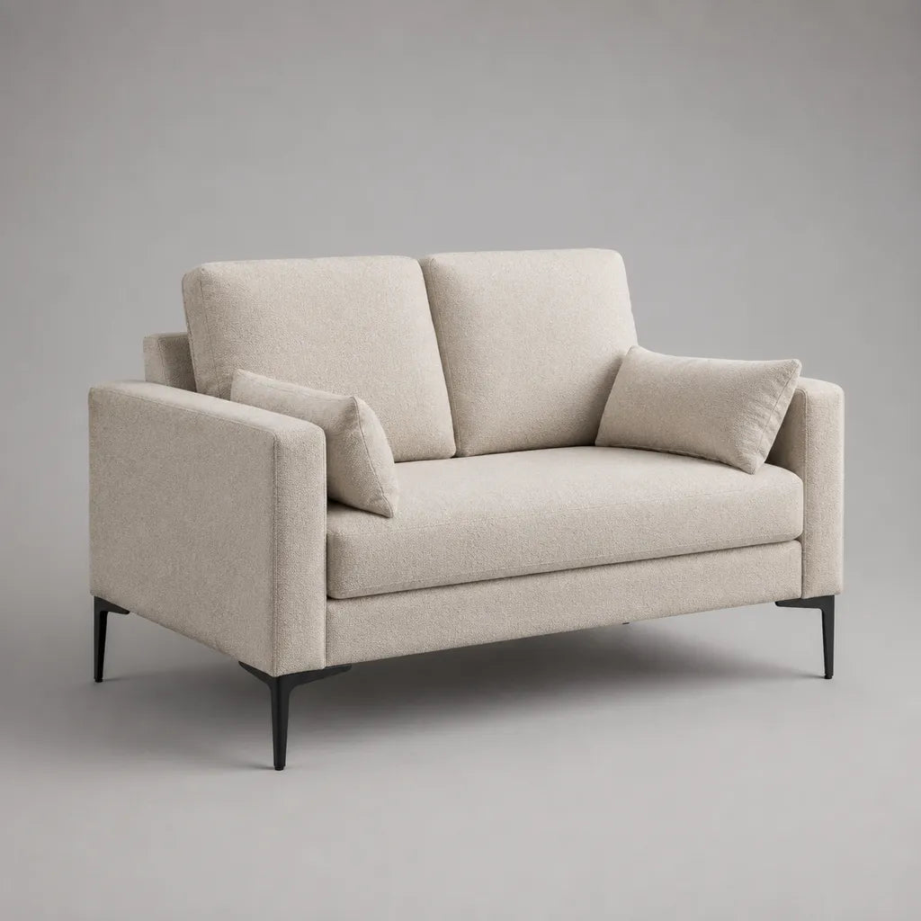 2-Sitzer-Sofa mit Armlehnen und Polyester-Bouclé-Bezug, Creme/Schwarz, 150 × 85 × 85 cm