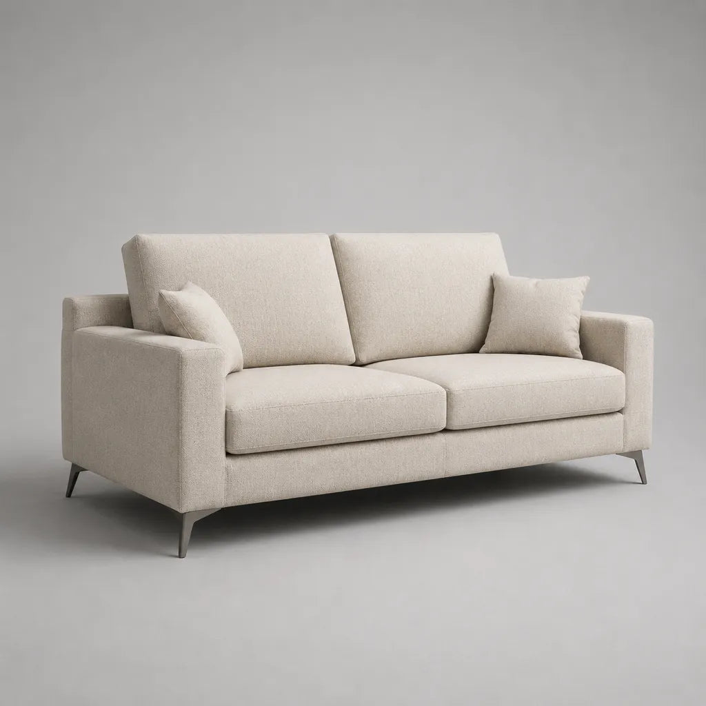 2-Sitzer-Sofa aus Polyester und Metall mit 2 Zierkissen, Creme/Anthrazit, 180 × 88 × 84 cm