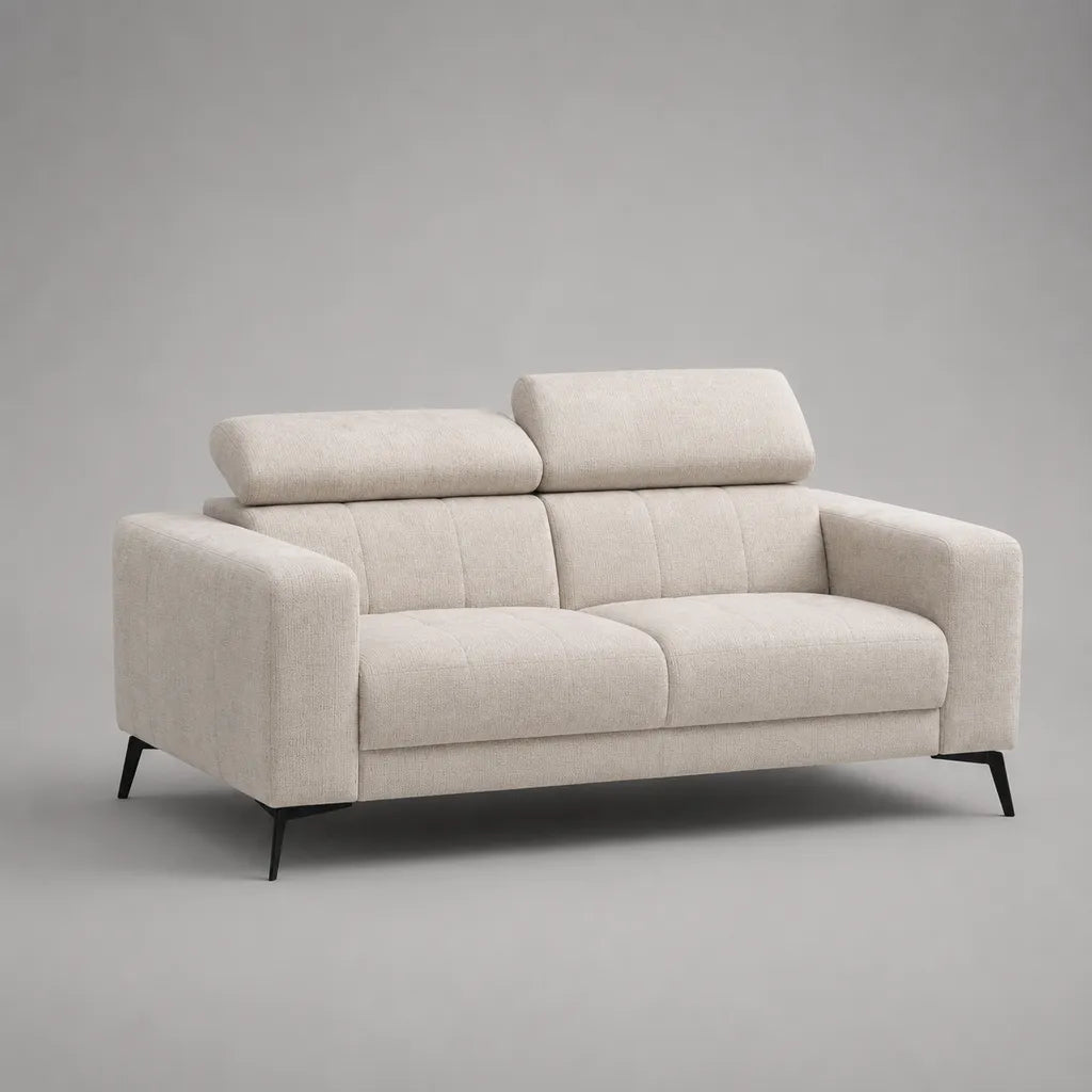 2-Sitzer-Sofa mit verstellbaren Kopfstützen, Polyester-Chenille, Creme, 170 × 95 × 100 cm