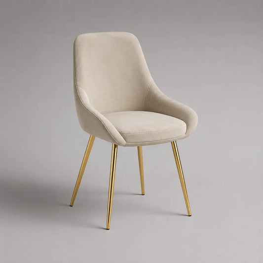 Esszimmerstuhl mit Armlehnen aus Polyester-Velours und Stahlgestell, Beige/Gold, 58 × 62 × 86 cm