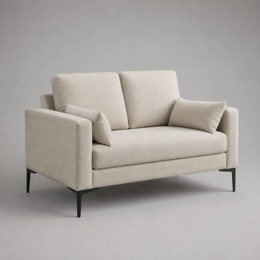 2-Sitzer-Sofa mit Armlehnen und Polyester-Bouclé-Bezug, Creme/Schwarz, 150 × 85 × 85 cm