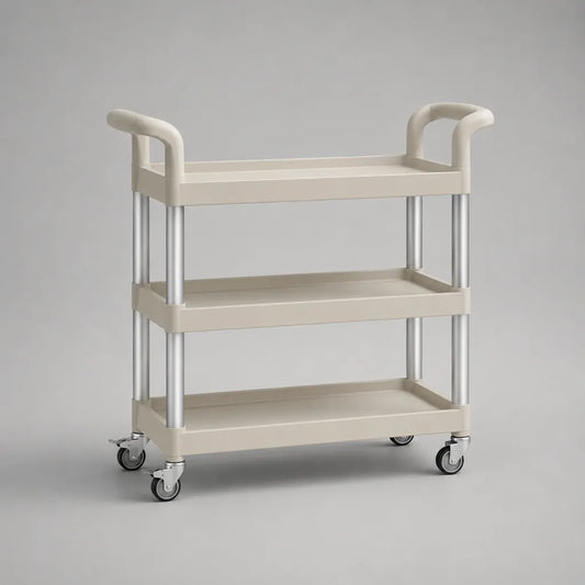 Küchenwagen Rollwagen mit 3 Ablagen aus Polypropylen und Aluminium, Beige, 60 × 40 × 90 cm