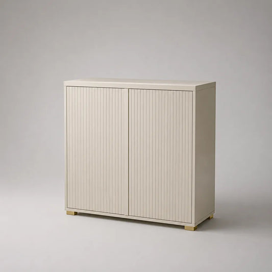 Sideboard mit 2 Türen aus MDF mit Lamellenfront, Beige/Goldfarben, 100 × 40 × 110 cm