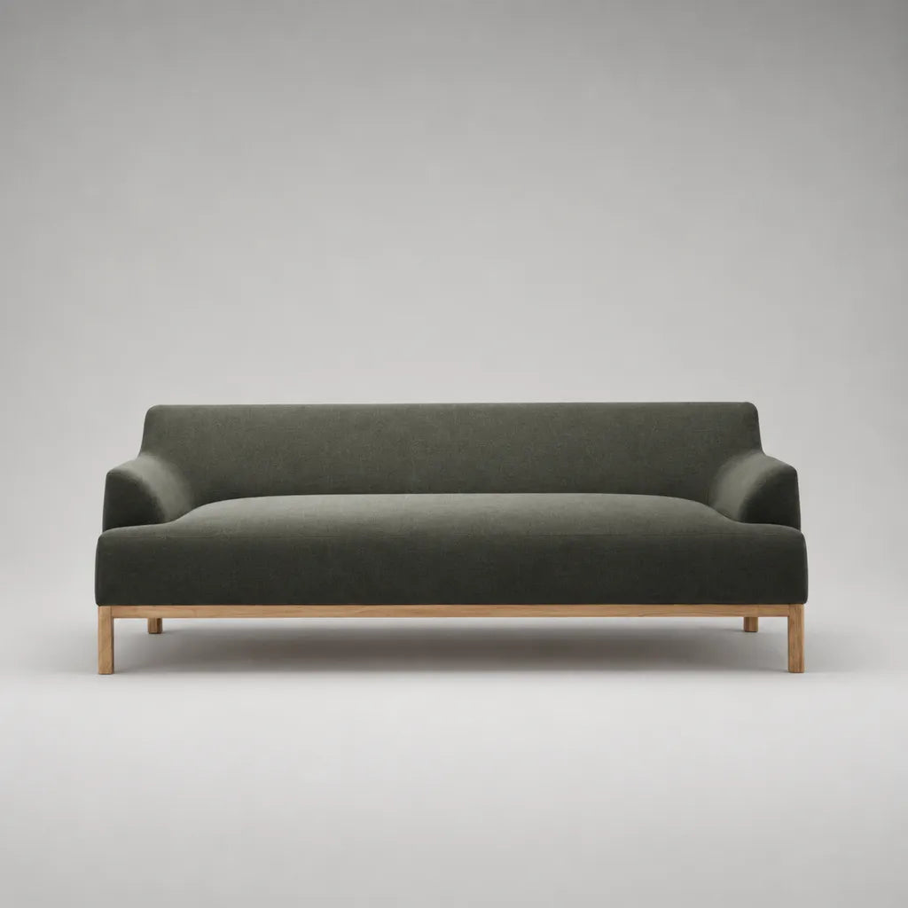 3-Sitzer-Sofa aus Stoff mit Holzgestell, Dunkelolivgrün/Naturbraun, 210 × 86 × 78 cm