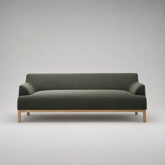 3-Sitzer-Sofa aus Stoff mit Holzgestell, Dunkelolivgrün/Naturbraun, 210 × 86 × 78 cm