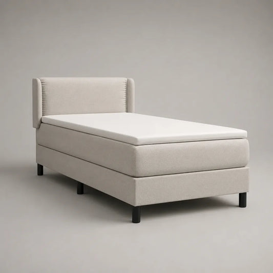 Boxspringbett 120 × 200 cm mit Matratze, Topper und Polyesterbezug, Creme und Schwarz, Gesamtmaß 132 × 218 × 110 cm