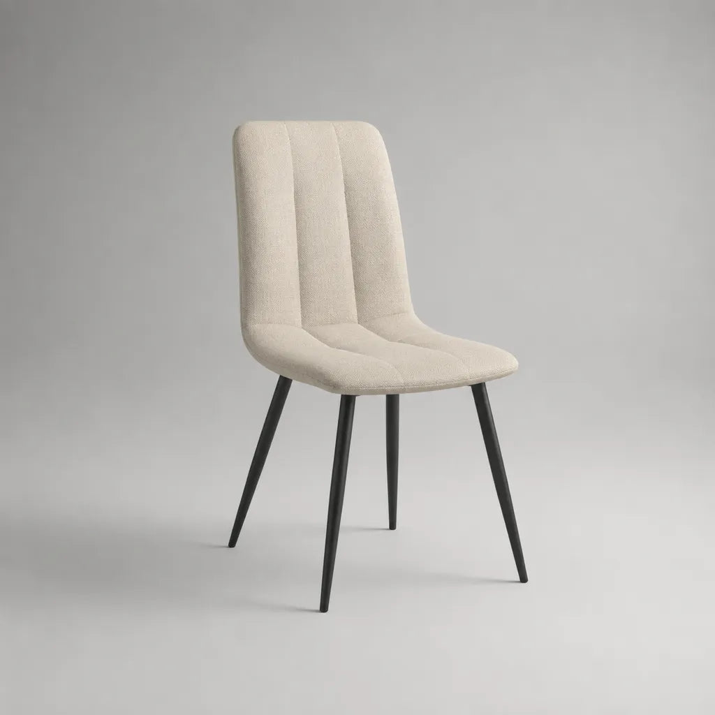 Gepolsterter Esszimmerstuhl mit Stoffbezug und Stahlgestell, Beige/Schwarz, 47 × 57 × 86 cm