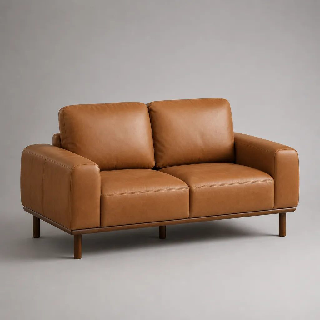 2-Sitzer-Sofa aus PU-Leder und Massivholz, Cognacbraun, 165 × 88 × 85 cm