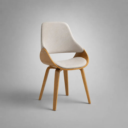 Gepolsterter Esszimmerstuhl aus Holz mit Stoffbezug, Beige/Natur, 84 × 52 × 57 cm