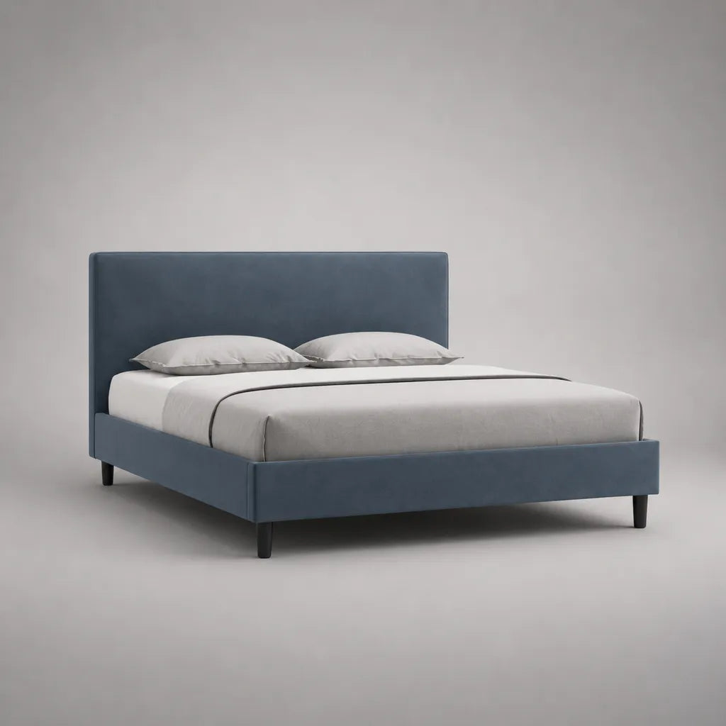 Polsterbett Doppelbett mit Kopfteil aus Polyester, Dunkelblau, Liegefläche 160 x 200 cm, Gesamtmaß 169 x 214 x 110 cm