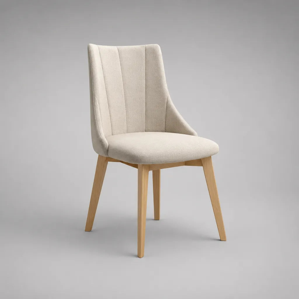 Gepolsterter Esszimmerstuhl mit Polyesterbezug und Massivholzbeinen, Beige/Natur, 50 × 58 × 87 cm