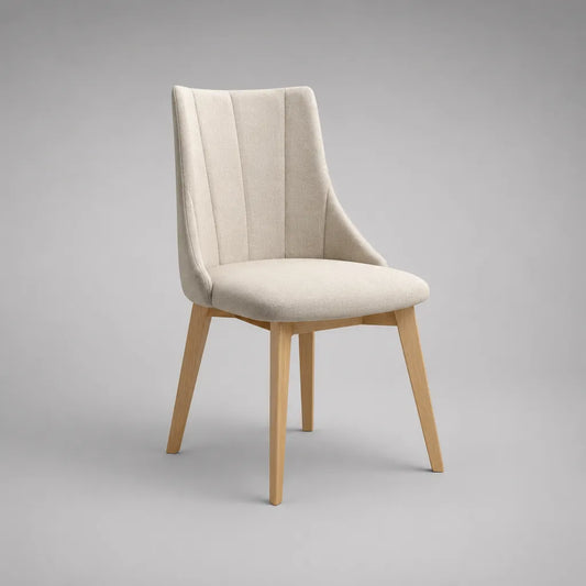 Gepolsterter Esszimmerstuhl mit Polyesterbezug und Massivholzbeinen, Beige/Natur, 50 × 58 × 87 cm